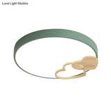 Modern Nordic Wood Heart Pattern Acrylic Flush Mount Ceiling Light In Green/White/Grey