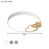 Modern Nordic Wood Heart Pattern Acrylic Flush Mount Ceiling Light In Green/White/Grey