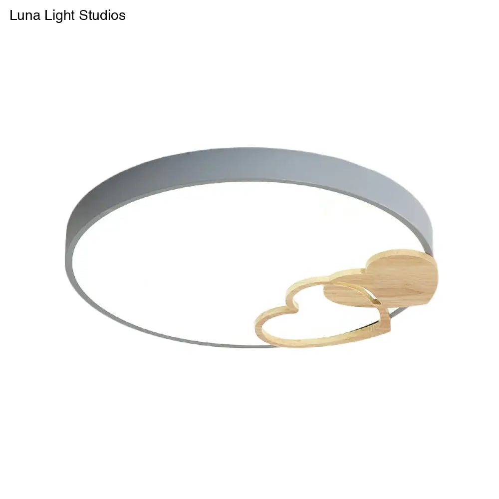 Modern Nordic Wood Heart Pattern Acrylic Flush Mount Ceiling Light In Green/White/Grey
