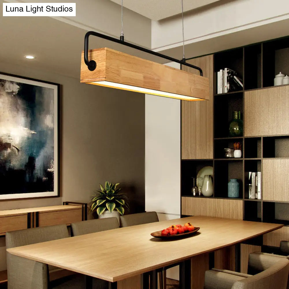 Modern Nordic Wood Island Pendant Light - Strip Design For Restaurants