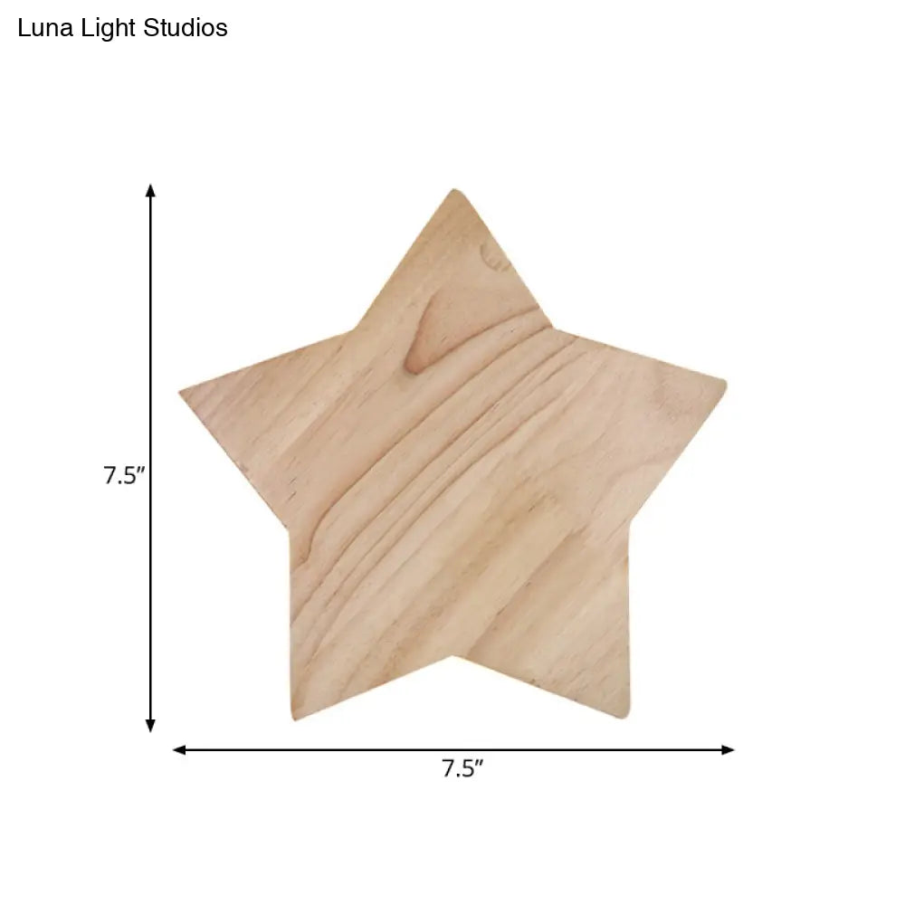 Modern Nordic Wood Star Wall Sconce In Beige For Child Bedroom Or Hallway