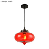 Modern Onion Pendant Light – Gray/Red/Yellow Glass Ceiling Fixture For Restaurants