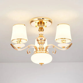 Modern Opal Glass Barrel Chandelier Pendant With Gold Finish And Curving Arm 3 /