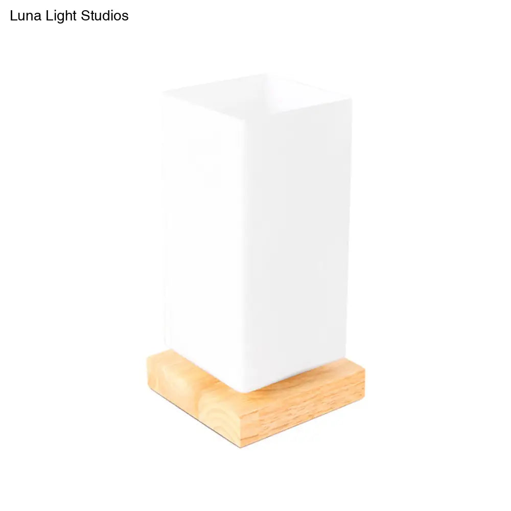 Modern Opal Glass Bedroom Reading Lamp - Black Rectangle Desk Lighting With Wooden Base