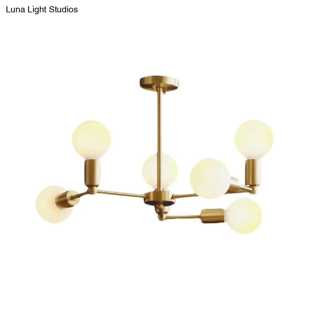 Modern Opal Glass Branch Chandelier With Brass Arm - 6/9/12 Lights Bedroom Hanging Light