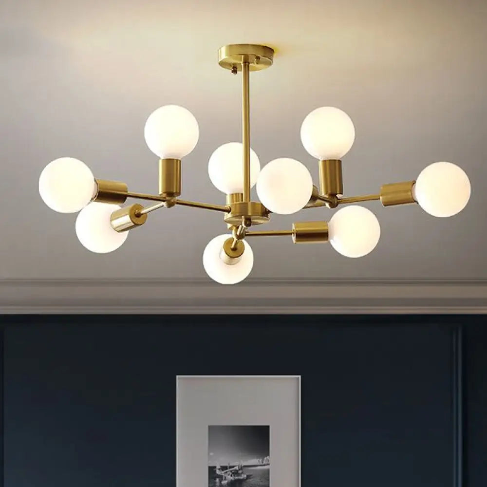 Modern Opal Glass Branch Chandelier With Brass Arm - 6/9/12 Lights Bedroom Hanging Light 9 /
