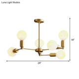 Modern Opal Glass Branch Chandelier With Brass Arm - 6/9/12 Lights Bedroom Hanging Light