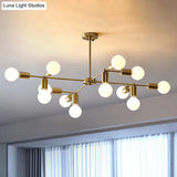 Modern Opal Glass Branch Chandelier With Brass Arm - 6/9/12 Lights Bedroom Hanging Light