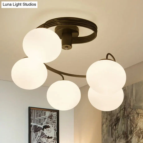 Modern Opal Glass Ceiling Mount Light Fixture For Bedroom - Ball Semi Flush