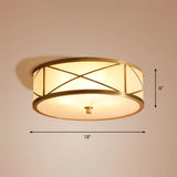 Modern Opal Glass Ceiling Mounted Flushmount With Brass X Brace Fixture - Simplicity Drum Lighting