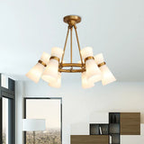 Modern Opal Glass Chandelier - Wide Flare 16 Bulbs Black/Gold Pendant Light Fixture Gold