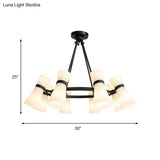 Modern Opal Glass Chandelier - Wide Flare 16 Bulbs Black/Gold Pendant Light Fixture
