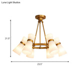 Modern Opal Glass Chandelier - Wide Flare 16 Bulbs Black/Gold Pendant Light Fixture