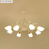 Modern Opal Glass Floral Chandelier With 8 Hanging Ceiling Lights In White