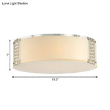 Modern Opal Glass Flush Mount Ceiling Light With Clear Crystal Accents - 8 Lights Drum Fixture