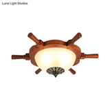 Modern Opal Glass Flush Mount Ceiling Light With Led Brown Finish And Rudder Design - Perfect For