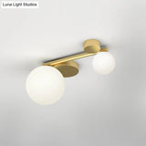 Modern Opal Glass Plafond - Brass Finish Led Lights Flush Mount Ceiling Lamp