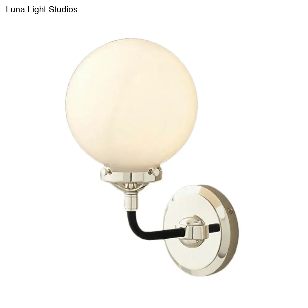 Modern Opal Glass Sconce Light With Globe Shade In Antique Brass/Chrome