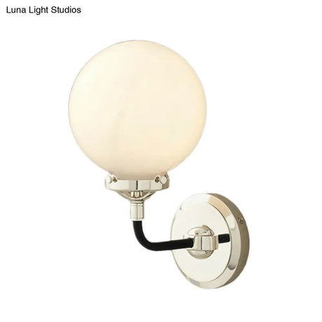Modern Opal Glass Sconce Light With Globe Shade In Antique Brass/Chrome
