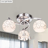 Modern Opal Glass Semi Flush Ceiling Light With Crystal Drop - 3/5 Lights Chrome Finish