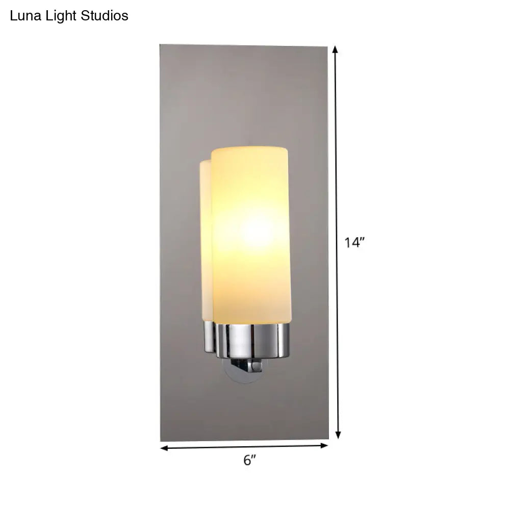 Modern Opal Glass Tube Wall Sconce Light With Chrome Finish And Metal Backplate