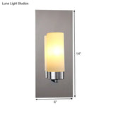 Modern Opal Glass Tube Wall Sconce Light With Chrome Finish And Metal Backplate