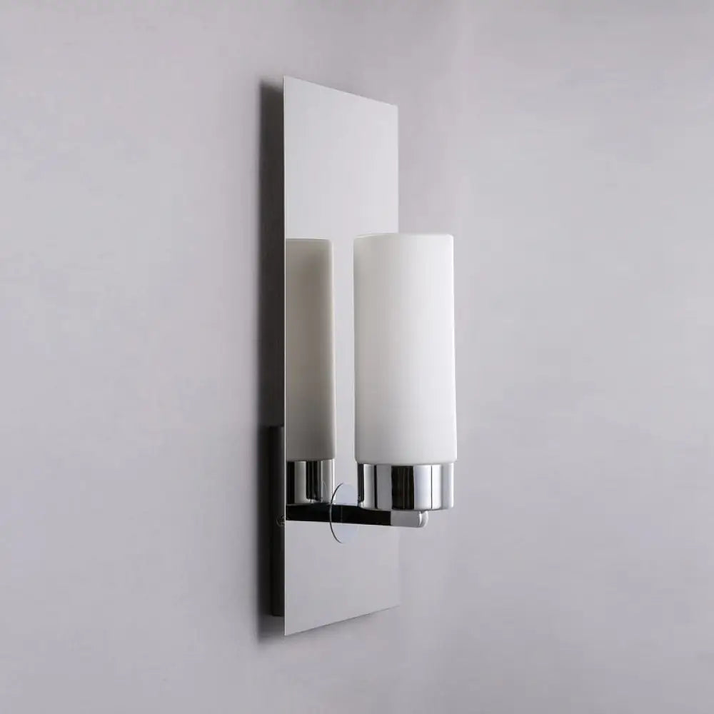 Modern Opal Glass Tube Wall Sconce Light With Chrome Finish And Metal Backplate