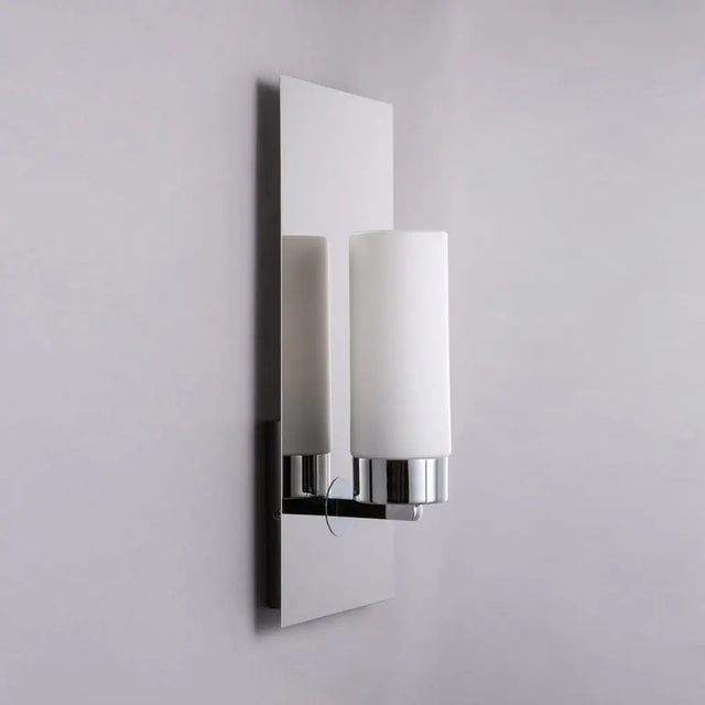 Modern Opal Glass Tube Wall Sconce Light With Chrome Finish And Metal Backplate