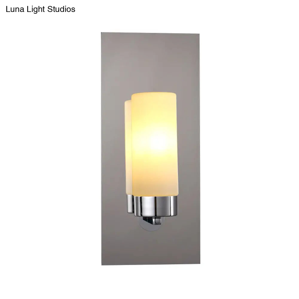 Modern Opal Glass Tube Wall Sconce Light With Chrome Finish And Metal Backplate