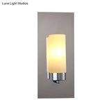 Modern Opal Glass Tube Wall Sconce Light With Chrome Finish And Metal Backplate