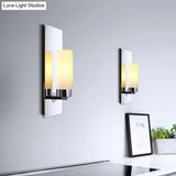 Modern Opal Glass Tube Wall Sconce Light With Chrome Finish And Metal Backplate