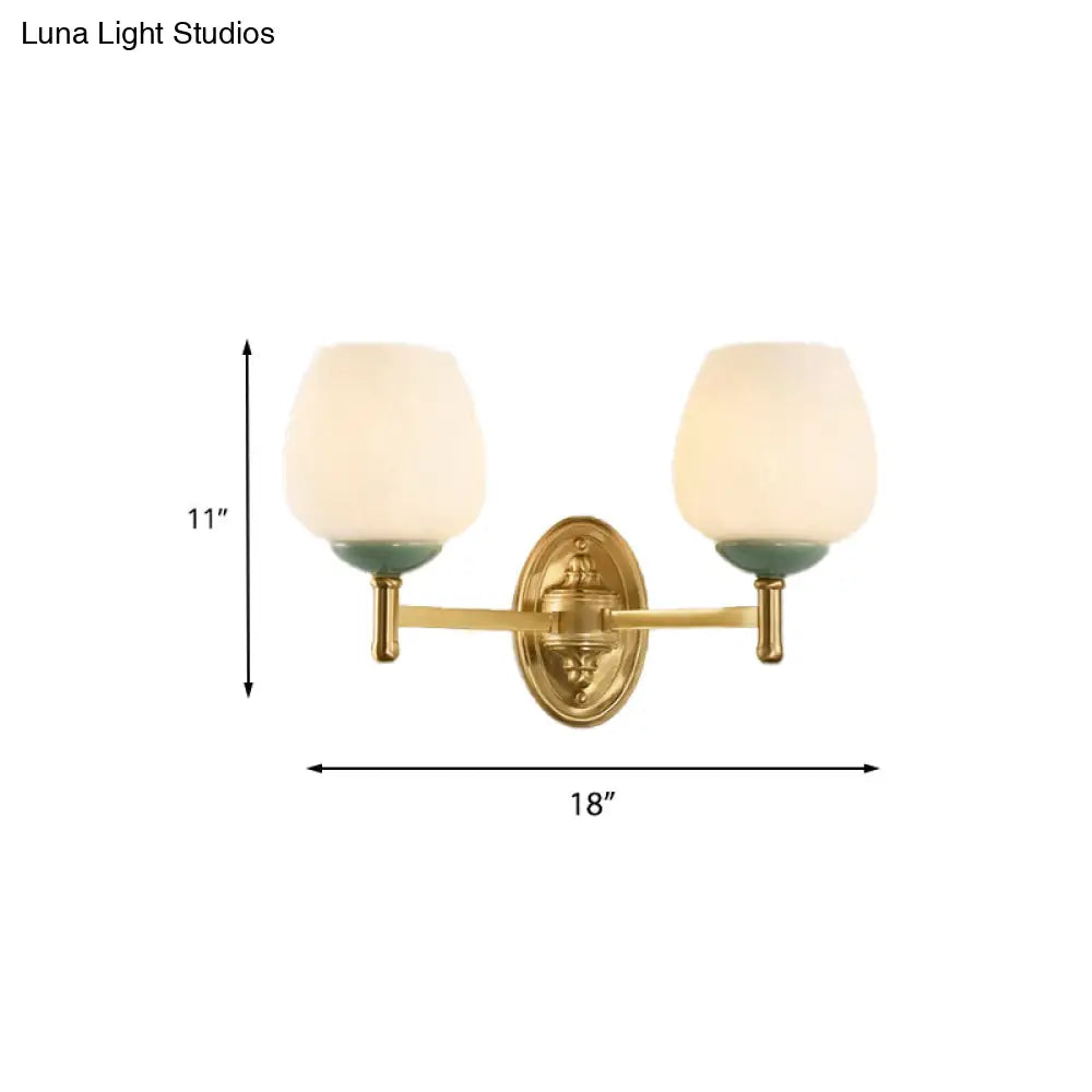 Modern Opal Glass Wall Sconce With Gold Porcelain Cap - 1/2-Light Hall Mount Fixture
