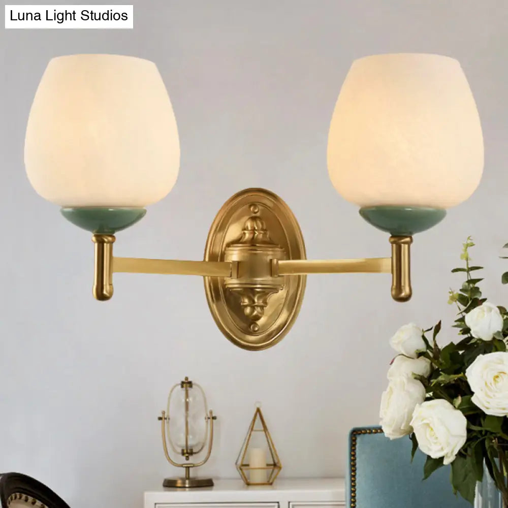 Modern Opal Glass Wall Sconce With Gold Porcelain Cap - 1/2-Light Hall Mount Fixture