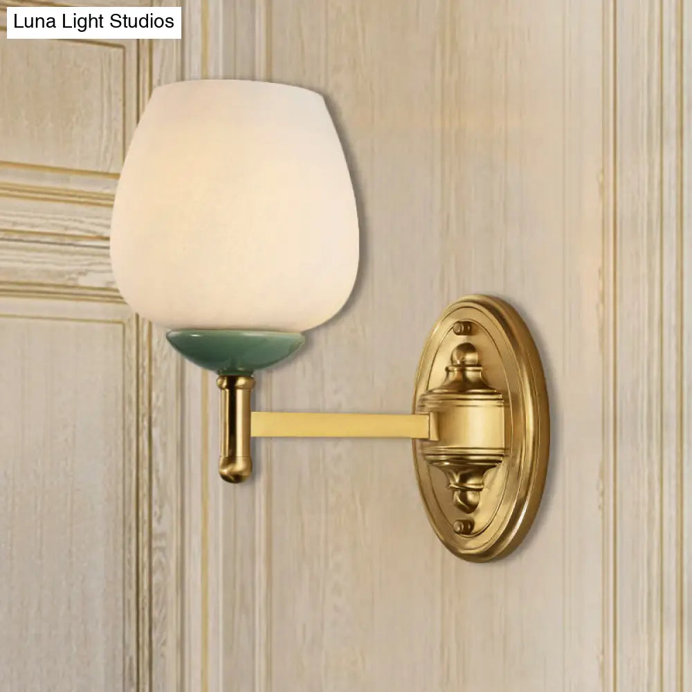 Modern Opal Glass Wall Sconce With Gold Porcelain Cap - 1/2-Light Hall Mount Fixture