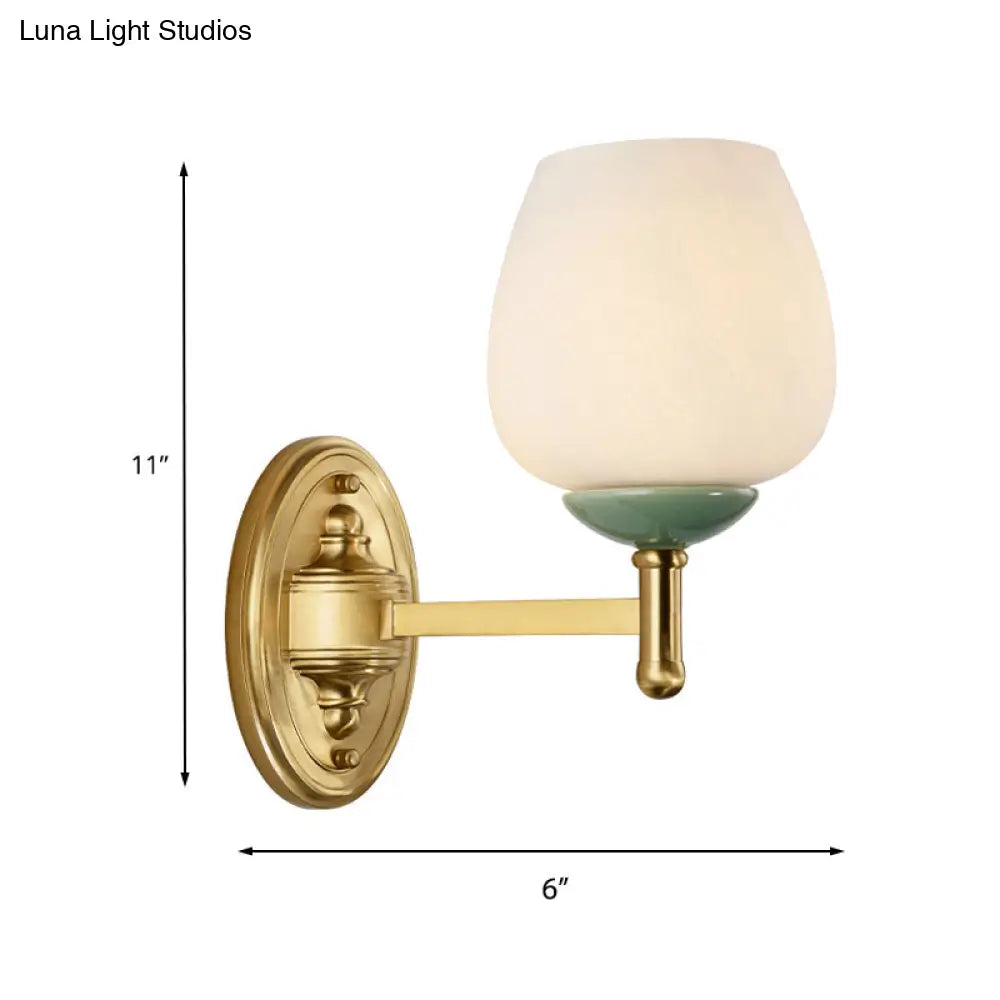 Modern Opal Glass Wall Sconce With Gold Porcelain Cap - 1/2-Light Hall Mount Fixture