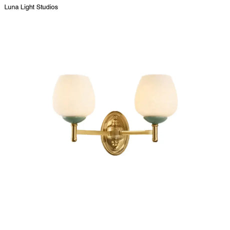Modern Opal Glass Wall Sconce With Gold Porcelain Cap - 1/2-Light Hall Mount Fixture