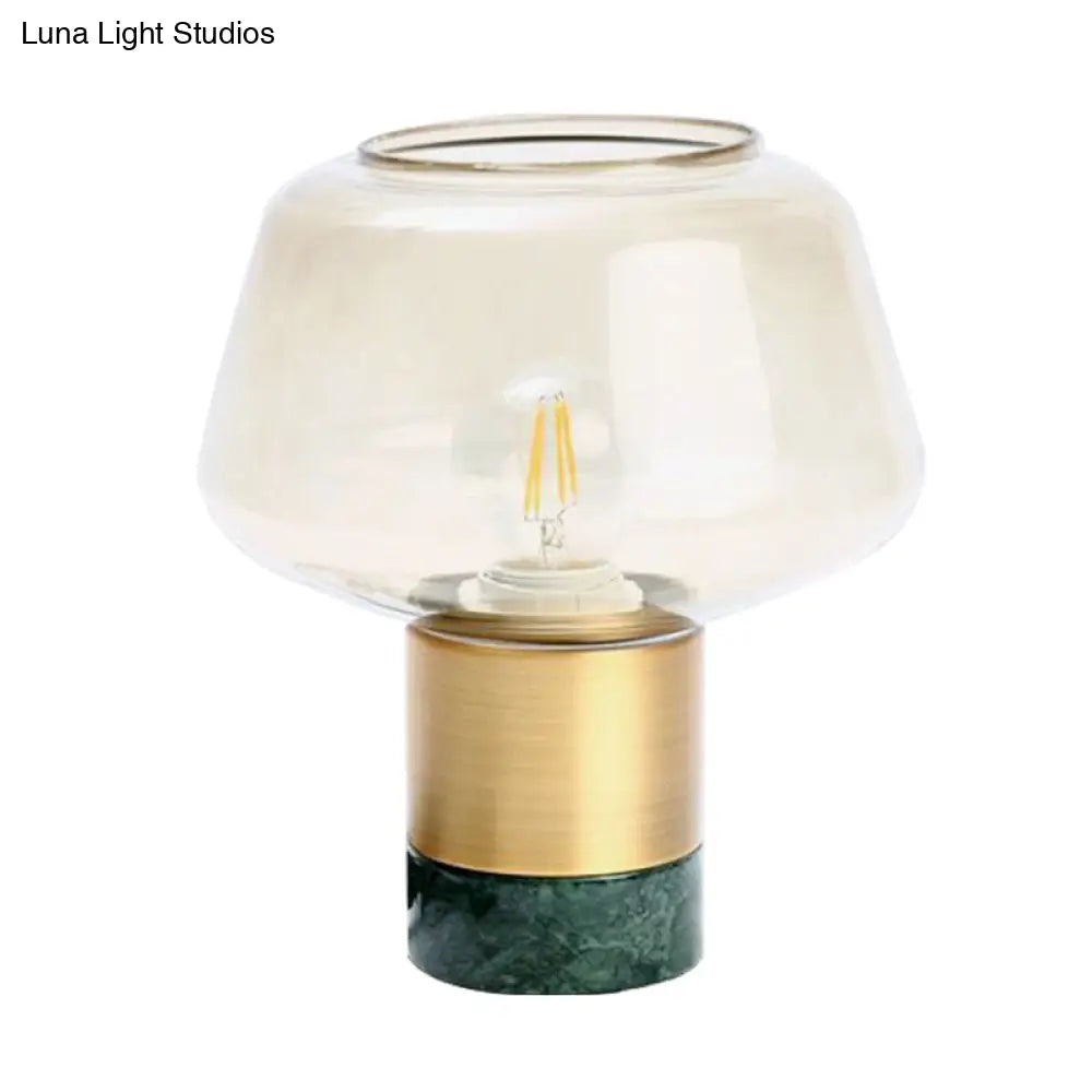 Modern Open-Top Glass Night Light With Gold Plug-In Table Lamp & Marble Base
