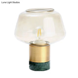 Modern Open-Top Glass Night Light With Gold Plug-In Table Lamp & Marble Base