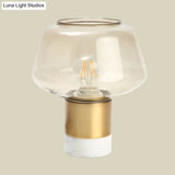 Modern Open-Top Glass Night Light With Gold Plug-In Table Lamp & Marble Base