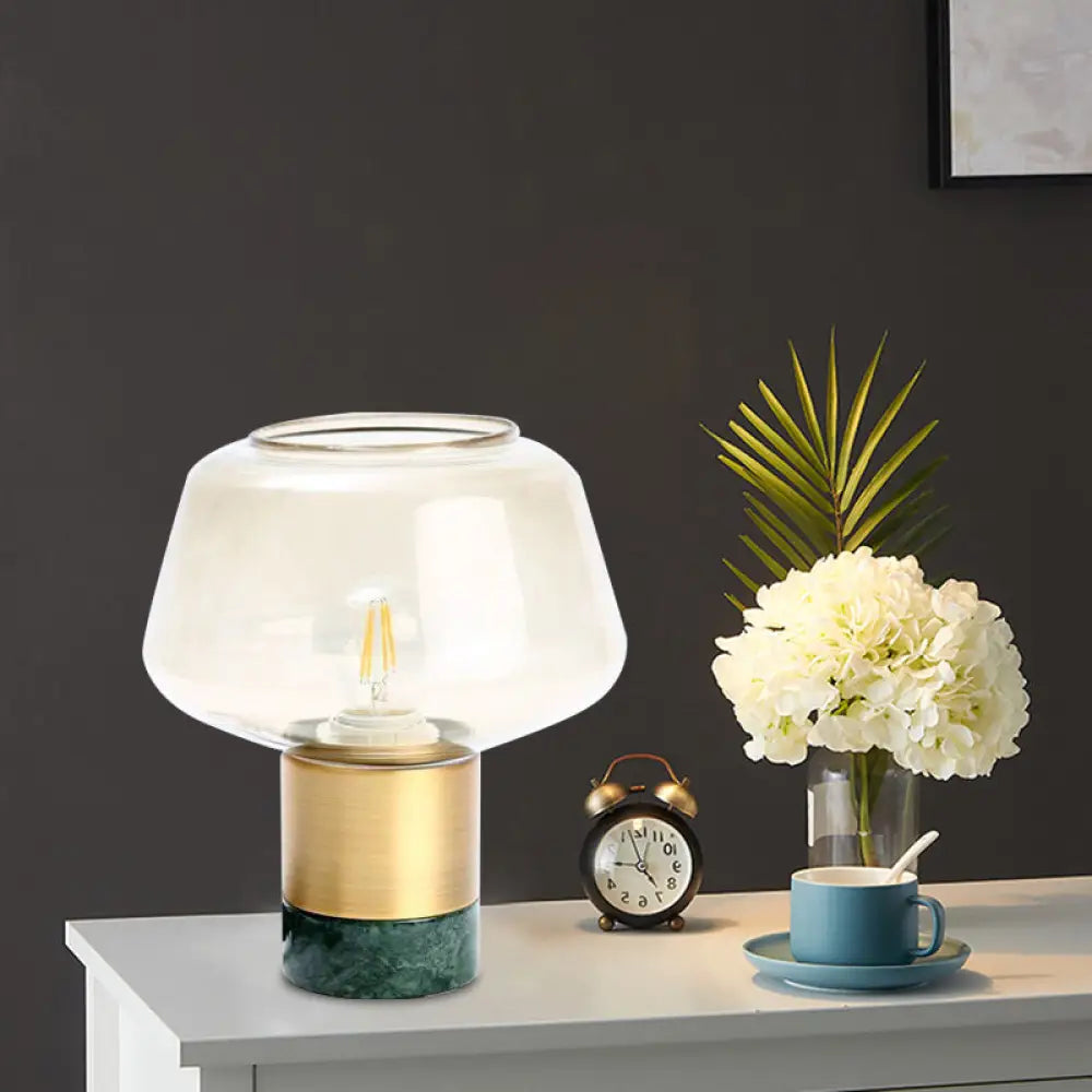 Modern Open-Top Glass Night Light With Gold Plug-In Table Lamp & Marble Base Green