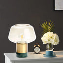 Modern Open-Top Glass Night Light With Gold Plug-In Table Lamp & Marble Base Green