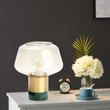 Modern Open-Top Glass Night Light With Gold Plug-In Table Lamp & Marble Base Green