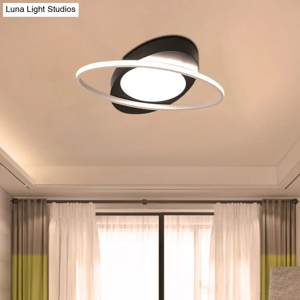 Modern Orbit Ceiling Flush Light - Led Bedroom Flushmount 18’/23’ Wide Black/White Acrylic
