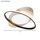 Modern Orbit Ceiling Flush Light - Led Bedroom Flushmount 18’/23’ Wide Black/White Acrylic