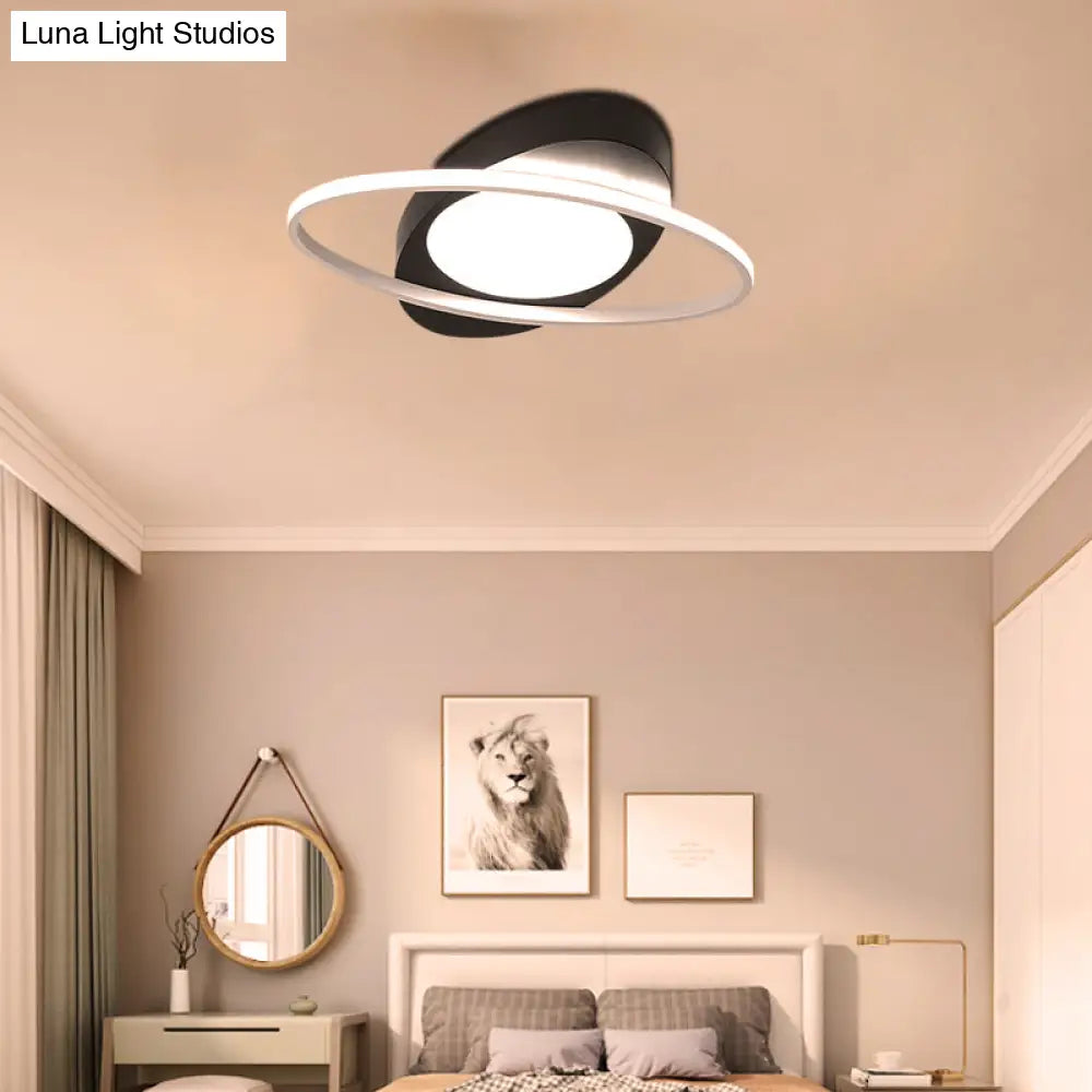 Modern Orbit Ceiling Flush Light - Led Bedroom Flushmount 18’/23’ Wide Black/White Acrylic