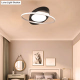 Modern Orbit Ceiling Flush Light - Led Bedroom Flushmount 18’/23’ Wide Black/White Acrylic