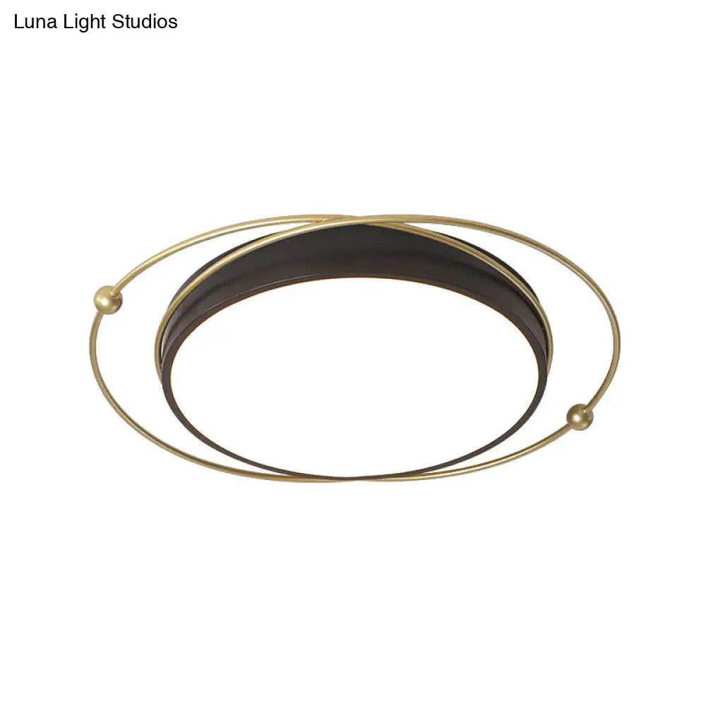 Modern Orbital Metal Flush Mount Led Ceiling Light In Black-Gold Warm/White - 16’/19.5’ Wide