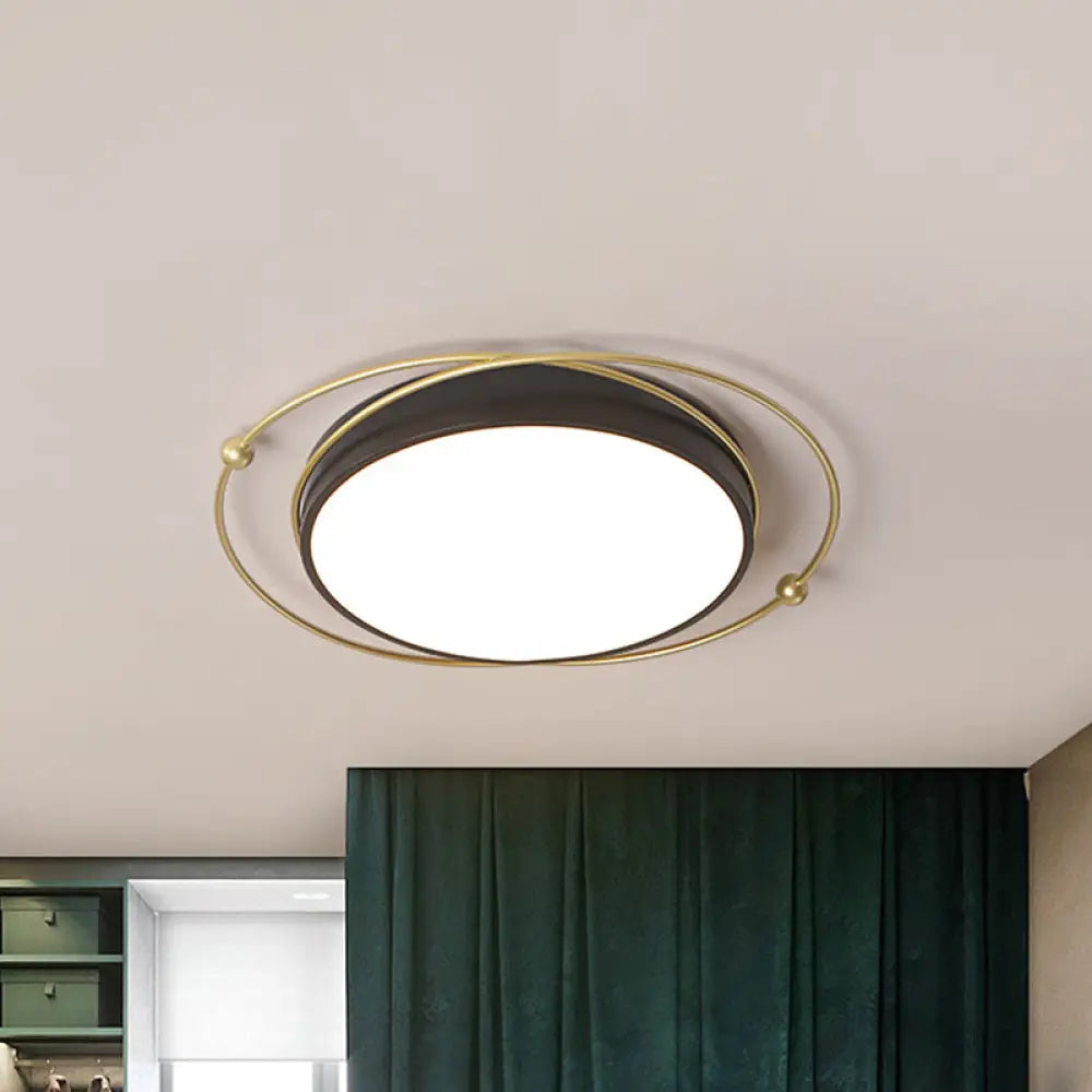 Modern Orbital Metal Flush Mount Led Ceiling Light In Black-Gold Warm/White - 16’/19.5’ Wide /