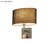 Modern Oval Black Fabric Led Wall Sconce Light For Bedside