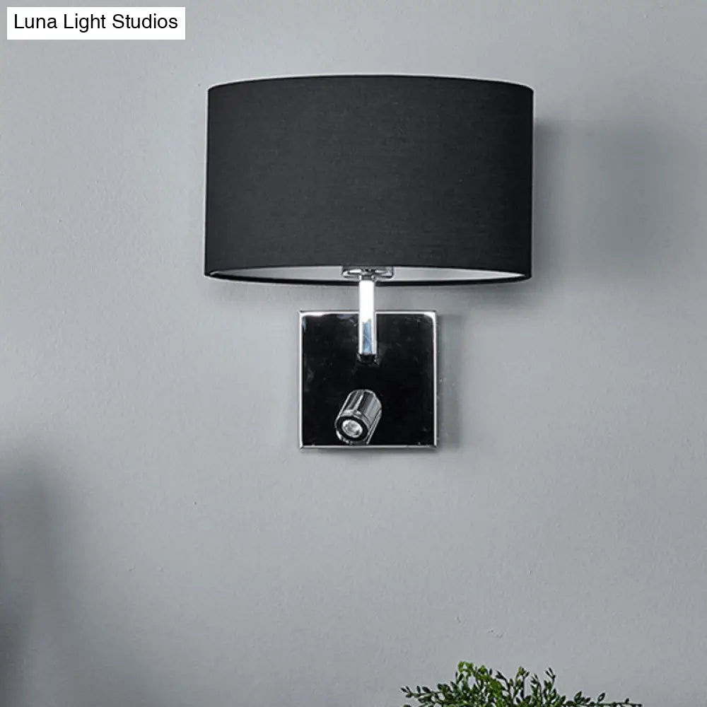 Modern Oval Black Fabric Led Wall Sconce Light For Bedside